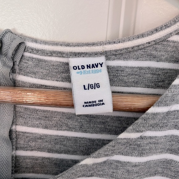 Old Navy Pleated Gray and White Striped Dress - Picture 3 of 7